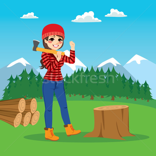 Female Lumberjack On Forest Stock photo © Kakigori