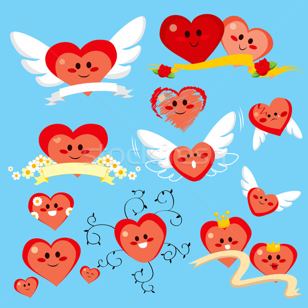 Heureux coeur ensemble différent cute cartoon Photo stock © Kakigori