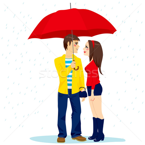 Couple Under Red Umbrella Stock photo © Kakigori