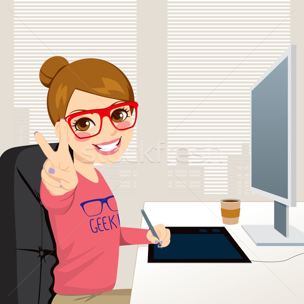Stock photo: Hipster Graphic Designer Woman Working