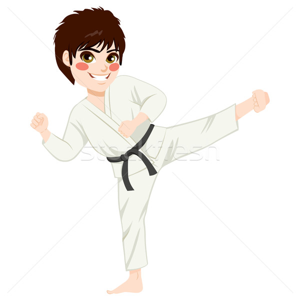 Karate gyerek rúgás fiatal tinédzser fekete Stock fotó © Kakigori