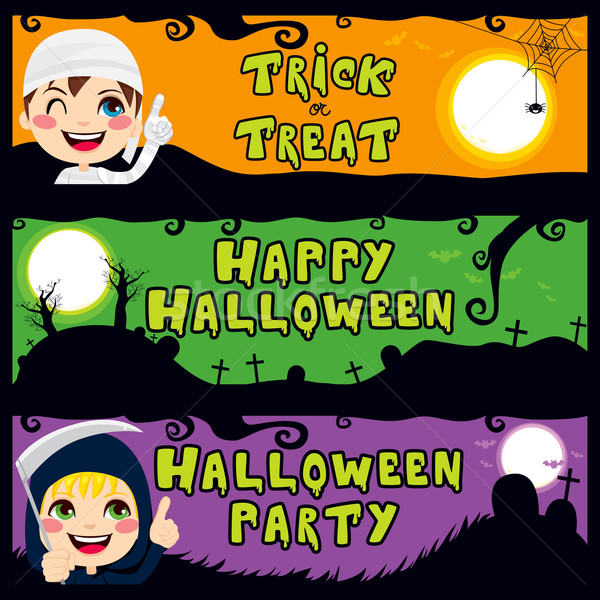 Halloween dzieci banery trzy tekst sztuczka Zdjęcia stock © Kakigori