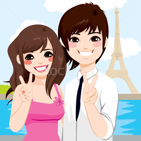 Asian para Paryż miesiąc miodowy młodych Zdjęcia stock © Kakigori