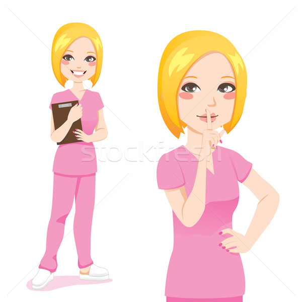 Blond Krankenschwester Schweigen Zeichen schönen lächelnd Stock foto © Kakigori
