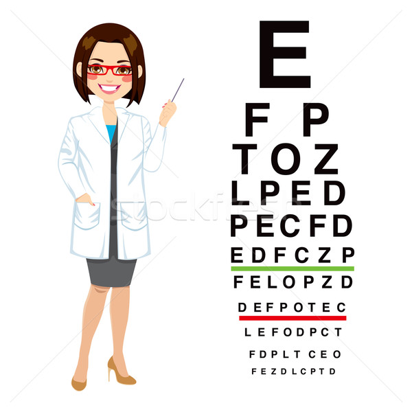 Profesional femeie optician frumos îndreptat diagramă Imagine de stoc © Kakigori