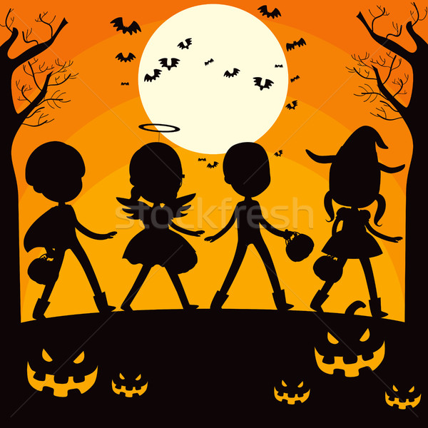 Halloween crianças silhueta abóbora truque Foto stock © Kakigori