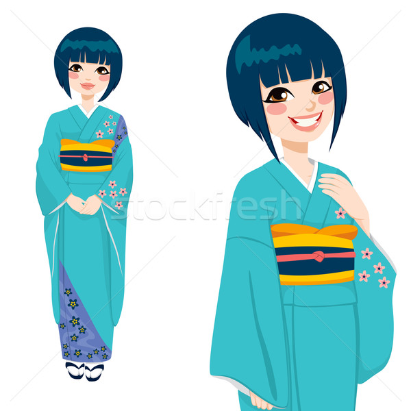 Japonais femme vert kimono belle [[stock_photo]] © Kakigori