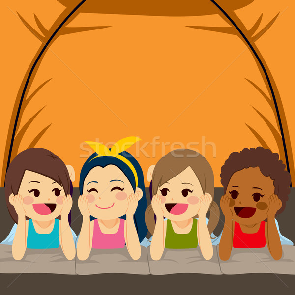 Friends Camping Inside Tent Stock photo © Kakigori