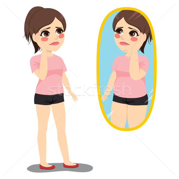 Subtire grăsime oglindă tineri adolescent fată Imagine de stoc © Kakigori