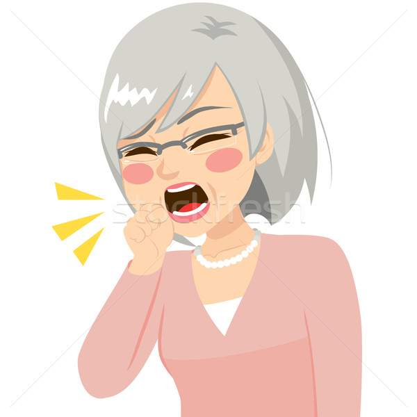 Idős nő köhögés illusztráció ököl száj Stock fotó © Kakigori