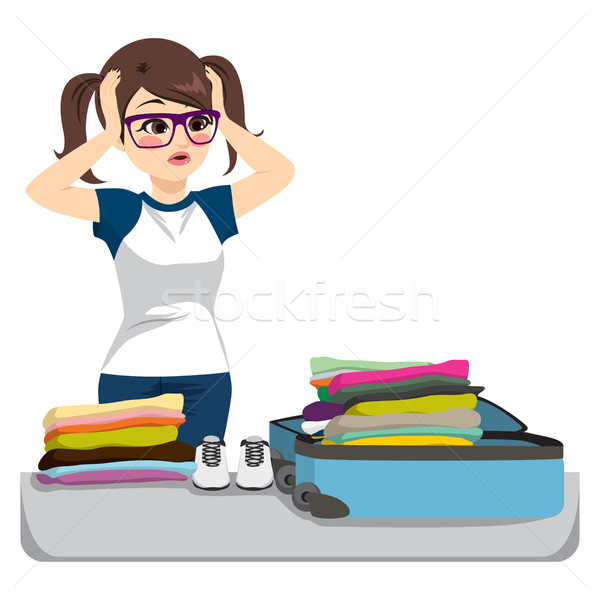 Désespérée valise jeune femme vêtements Voyage [[stock_photo]] © Kakigori