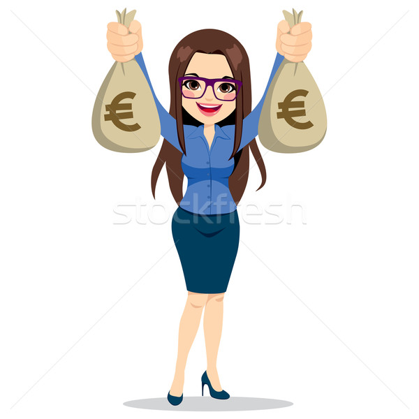 Businesswoman Holding Euro Money Bags Stock photo © Kakigori