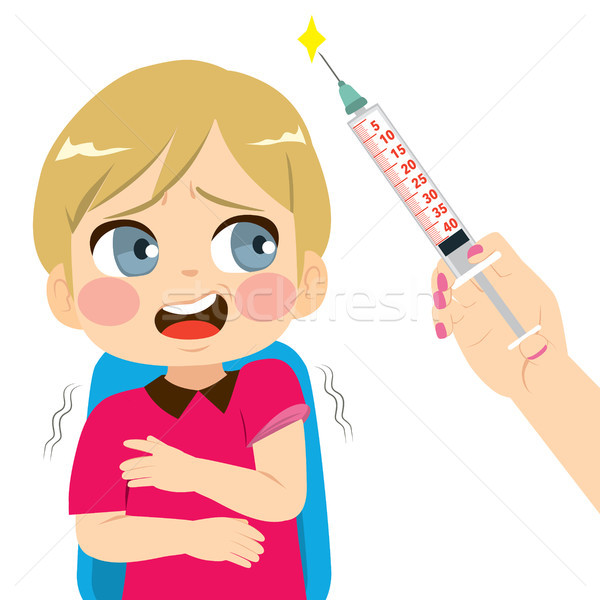 Ijedt fiú injekció kicsi fiatal srác női Stock fotó © Kakigori