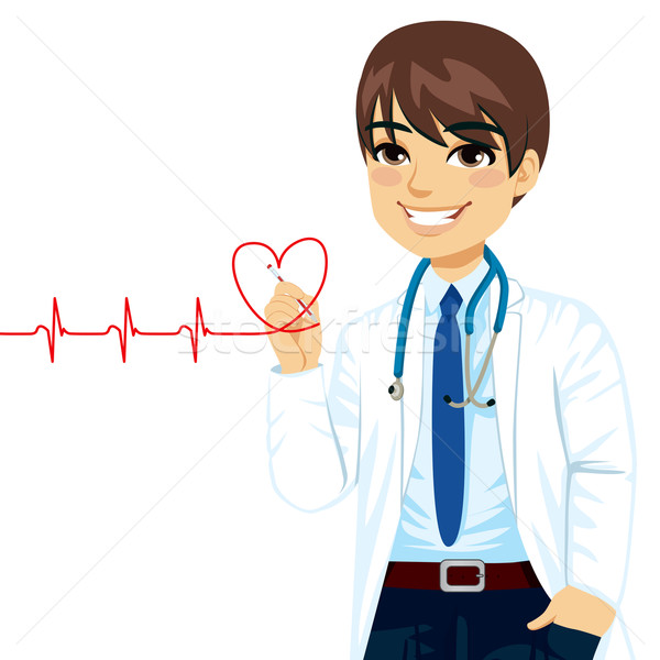 Médecin dessin coeur rouge électrocardiogramme stylo Photo stock © Kakigori