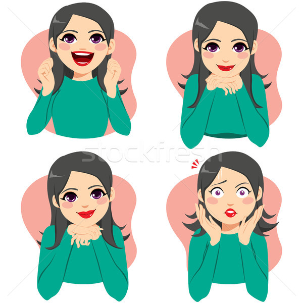 [[stock_photo]]: Femme · émotion · expressions · belle · femme · différent · amusement