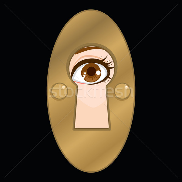 Schlüsselloch Auge Spion weiblichen schauen Geheimnis Stock foto © Kakigori