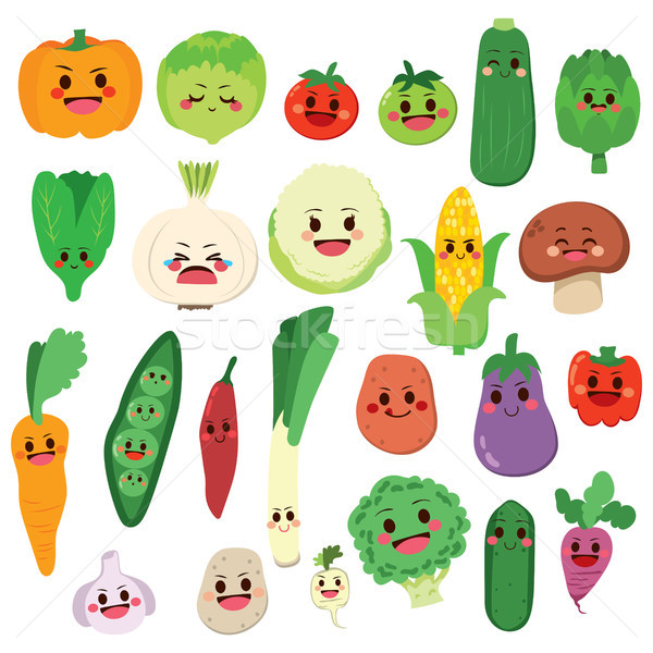 Groenten ingesteld cute vruchten plantaardige cartoon Stockfoto © Kakigori