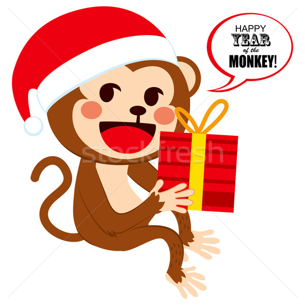 ストックフォト: サンタクロース · クリスマス · 猿 · かわいい · 幸せ · 着用