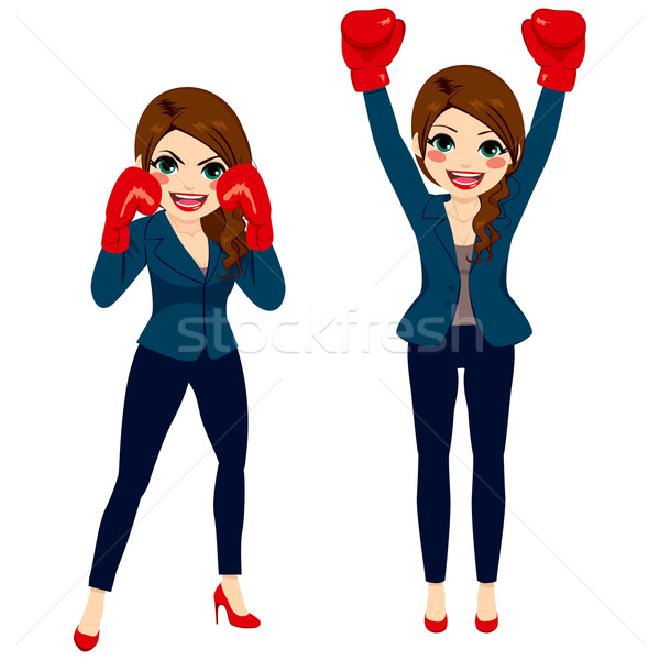 Kobieta interesu boks myśliwiec młodych brunetka dwa Zdjęcia stock © Kakigori