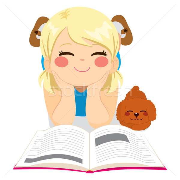 Foto stock: Doce · menina · leitura · bonitinho · adorável · little · girl