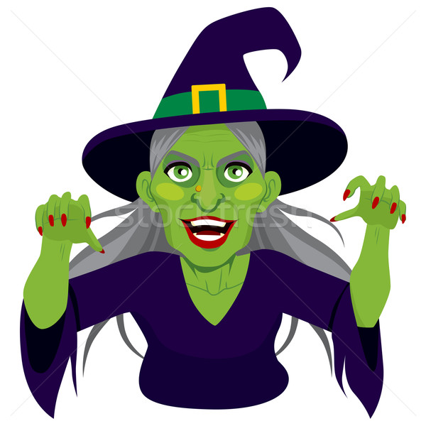 Vechi rău înfricoşător vrăjitoare verde piele Imagine de stoc © Kakigori