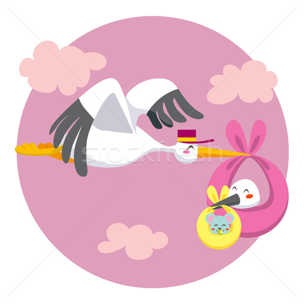 Dupla gólya házhozszállítás repülés újszülött baba Stock fotó © Kakigori
