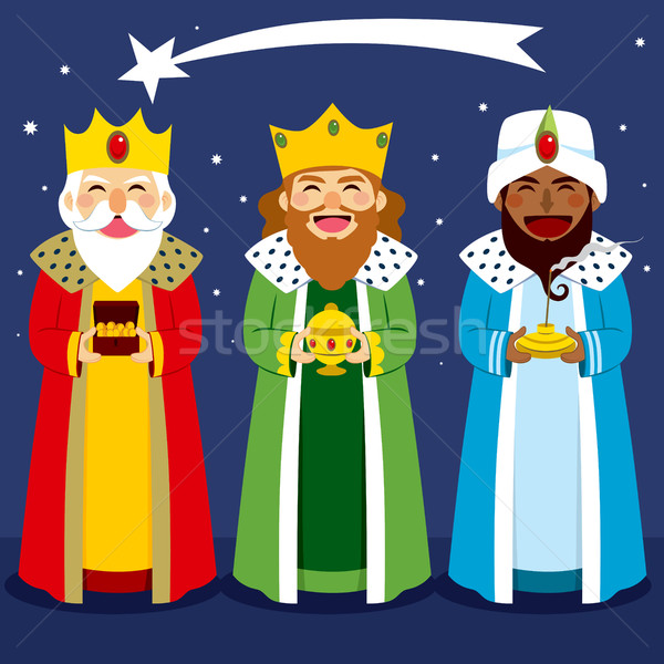 Trei intelept bărbaţi cadouri Isus Crăciun Imagine de stoc © Kakigori