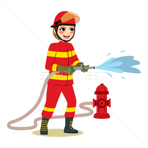 Female Firefighter Holding Hose Stock photo © Kakigori