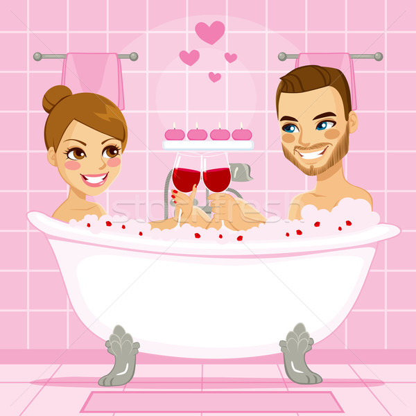 愛 情侶 粉紅色 泡泡浴 吸引力 享受 商業照片 © Kakigori