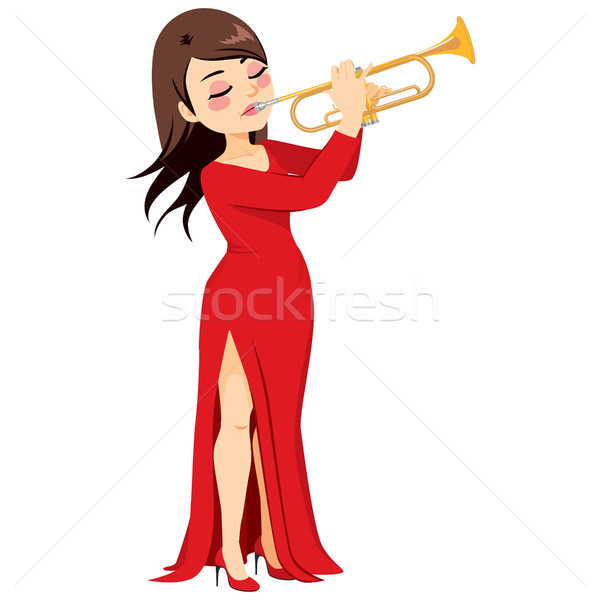 Trompeta jugador hermosa jóvenes femenino rojo Foto stock © Kakigori