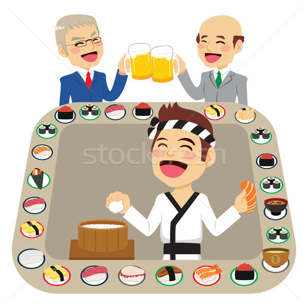 Sushi bar Restaurant Illustration Essen im Restaurant Gürtel Stock foto © Kakigori