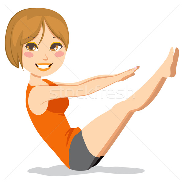 Pilates oefening cute slank brunette vrouw Stockfoto © Kakigori