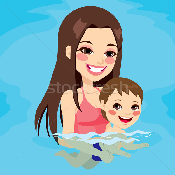 Сток-фото: мамы · преподавания · ребенка · мальчика · плаванию · красивой