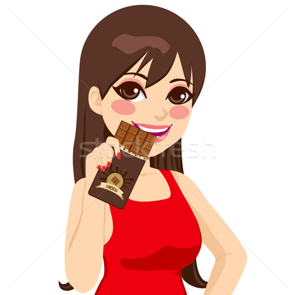 Kobieta jedzenie piękna brunetka mleka Zdjęcia stock © Kakigori