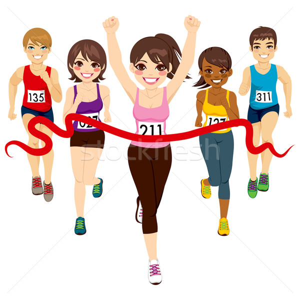 Stock foto: Weiblichen · Marathon · Gewinner · Läufer · gewinnen · andere