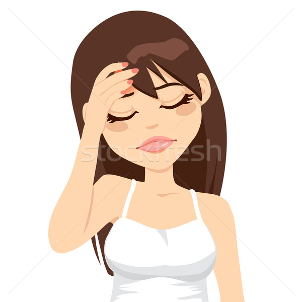 Frau schmerzhaft Kopfschmerzen Brünette Mädchen anfassen Stock foto © Kakigori