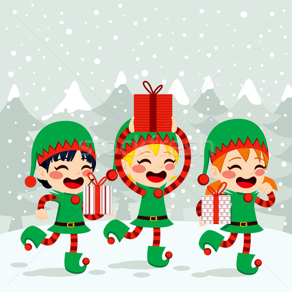 Christmas Elves Carrying Presents Stock photo © Kakigori