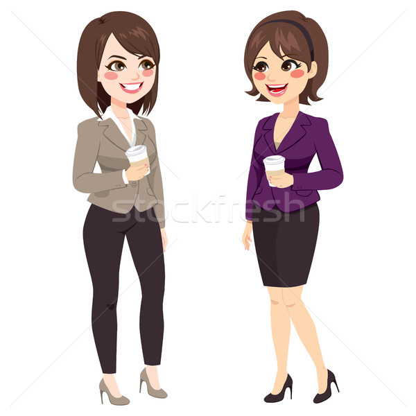 Stockfoto: Meisjes · koffiepauze · mooie · kantoor · praten · glimlachend