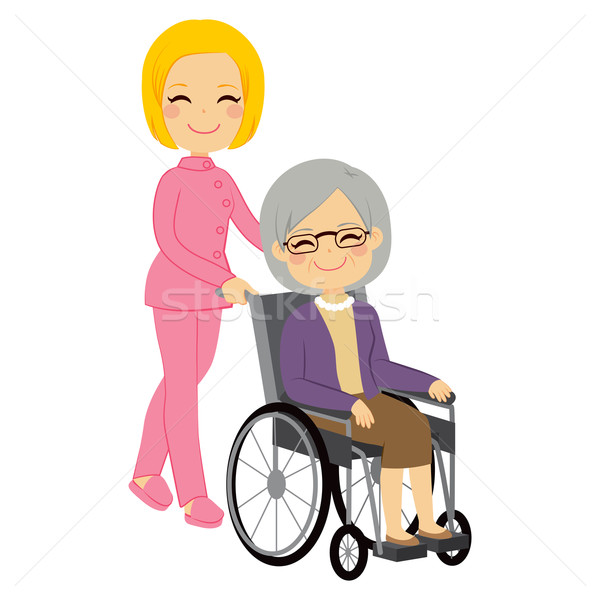 Senior paciente mulher cadeira de rodas belo jovem Foto stock © Kakigori