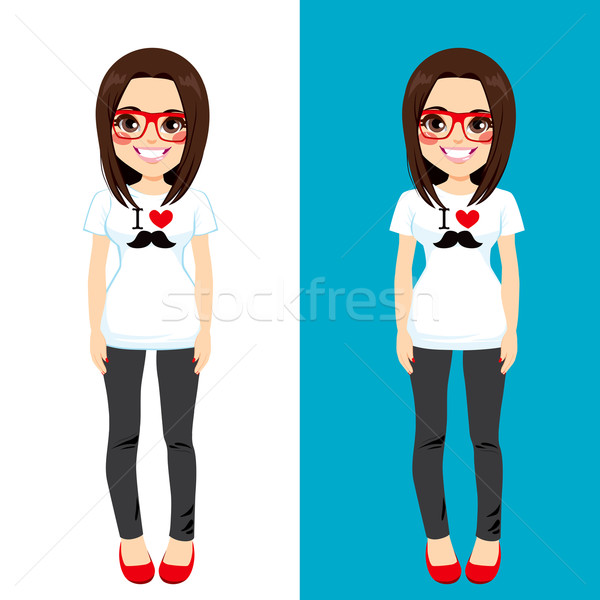 I Love Mustache Brunette Girl Stock photo © Kakigori