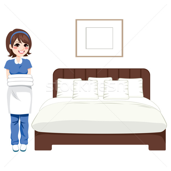 Hotel dormitorio limpieza servicio mujer de trabajo Foto stock © Kakigori