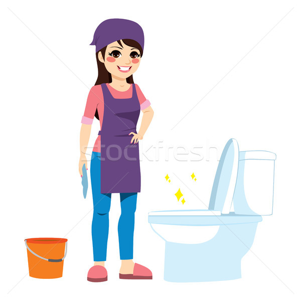 Frau Reinigung WC schönen jungen Brünette Stock foto © Kakigori