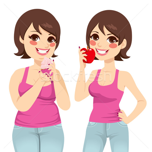 Fett schlank Frau Ernährung lächelnd halten Stock foto © Kakigori