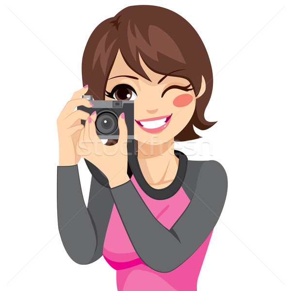 Nő elvesz fotó kamera gyönyörű boldog Stock fotó © Kakigori