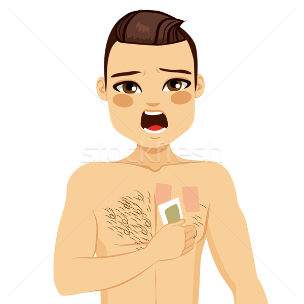 Homem depilação com cera peito gritando moço corpo Foto stock © Kakigori
