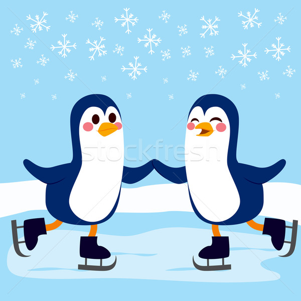 Skating zimą dwa cute wraz zamrożone Zdjęcia stock © Kakigori