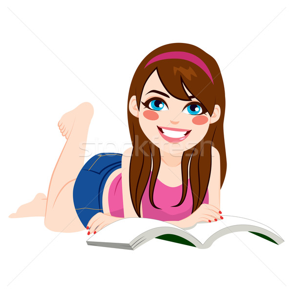 Girl Reading Book Lying Down Stock photo © Kakigori