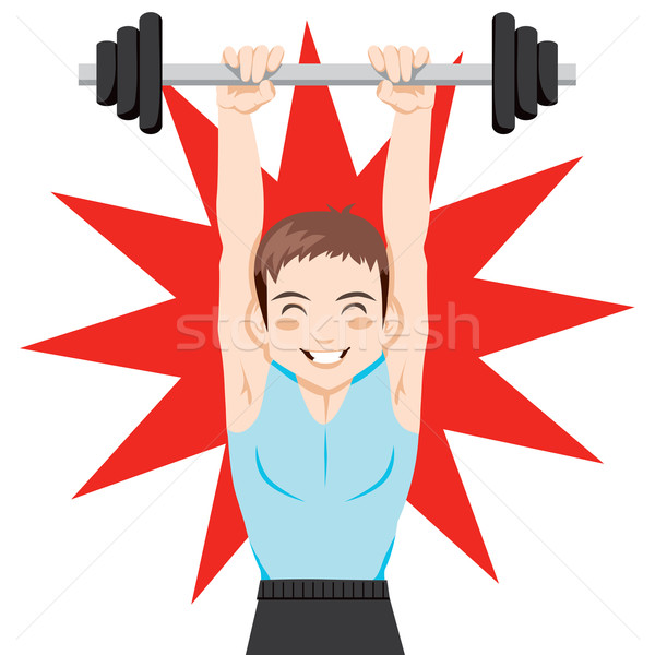 Súlyzós edzés jóképű erős fiatalember testmozgás súlyemelés Stock fotó © Kakigori
