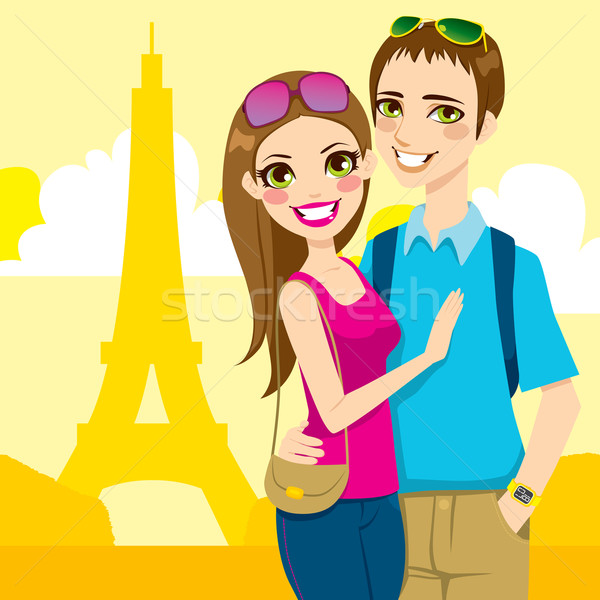 Párizs nászút utazás fiatal házaspár élvezi Stock fotó © Kakigori