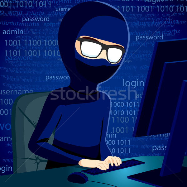 Hacker człowiek komputera wpisując bezpieczeństwa kodu Zdjęcia stock © Kakigori